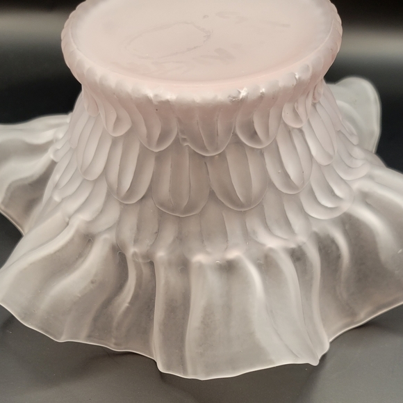 Vintage Frosted Pink Glass Bonbon Crimped Edge Depression Glass Vase - Picture 5 of 7